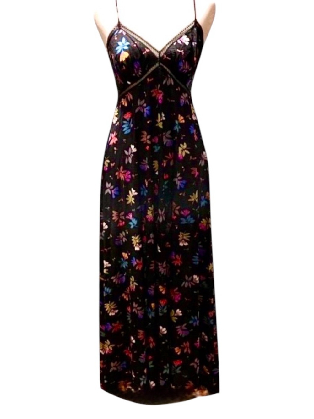 Black With Flowers Slip/dress Sheer Sz M L50P-P14